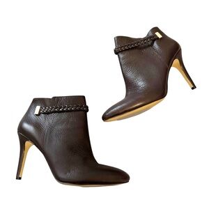 Ann Taylor Jo Braided Pebble Leather Ankle Stiletto Deep Brandywine Size 9.5